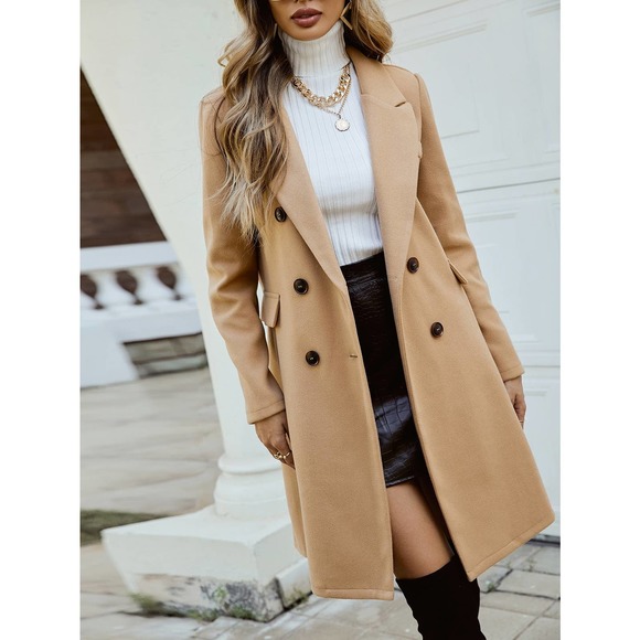Double Breasted Overcoat peacoat pea coat preppy tan camel long line - Picture 6 of 7